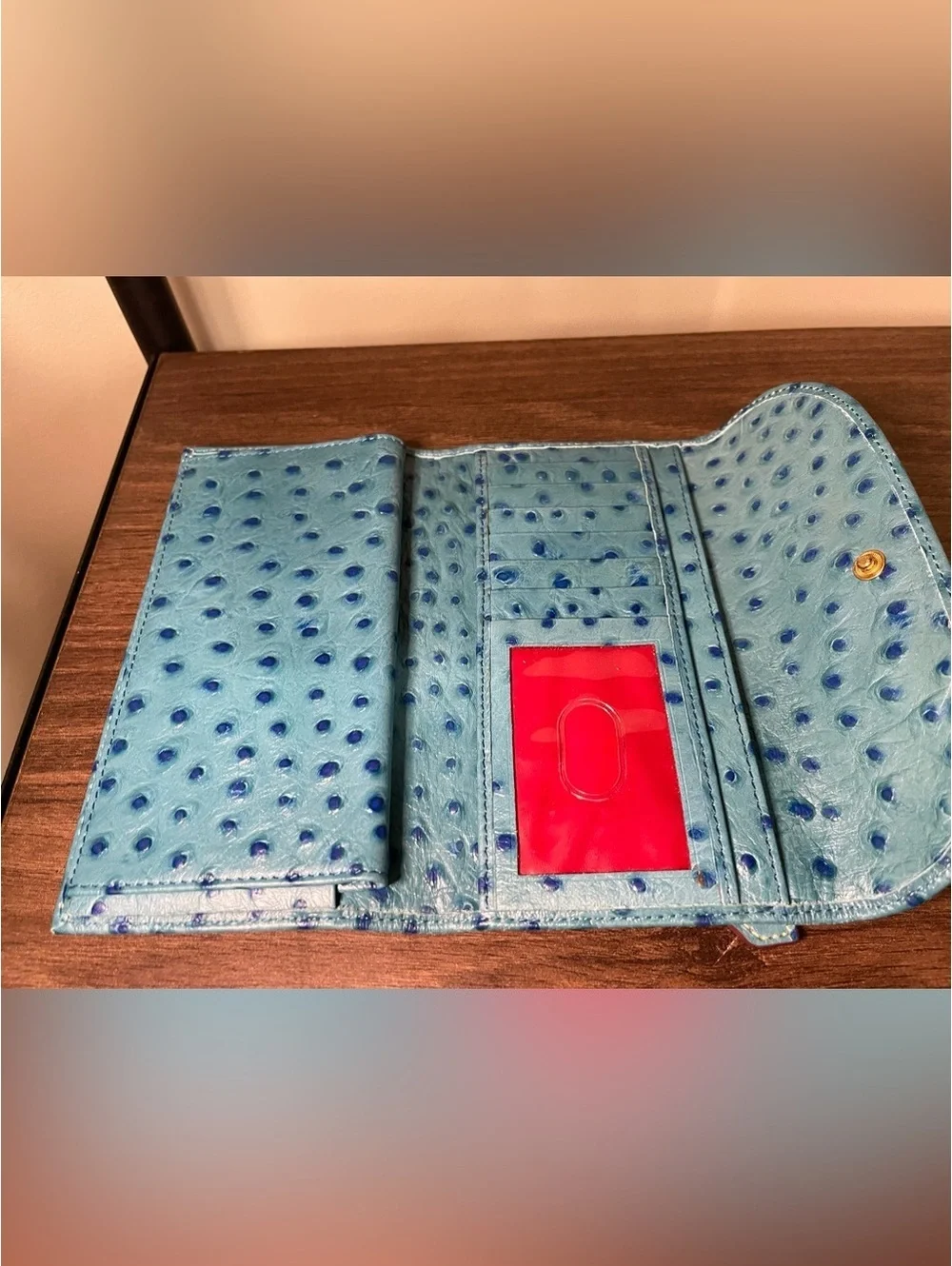 Dooney & Bourke Blue Ostrich Embossed Leather Wallet